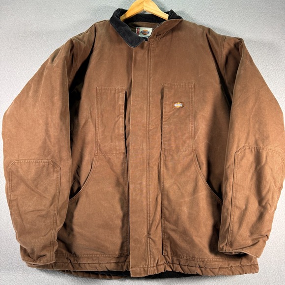 Vintage Dickies Chore Jacket Mens 3XL Tall Brown Quilt Lined‎ Canvas Heavy Work
